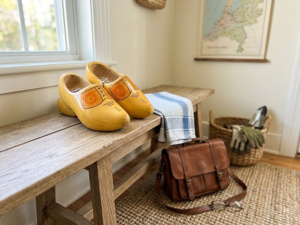 Vintage Hand-Painted Dutch Wooden Clogs - Made in Holland